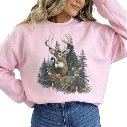 Women's Retro Deer Graphic Crewneck Sweatshirt Pullover Womenswear Unisex Cotton - View 3