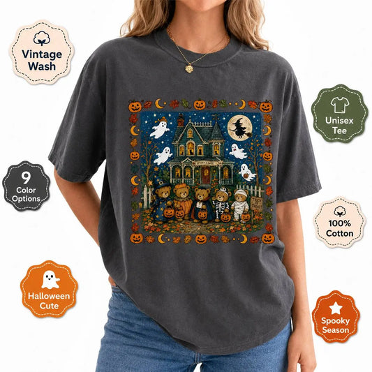 ChicCotton Vintage 90s Bears Halloween Comfort Colors Shirt, Trick or Treat Bears T-shirt, Haunted House Graphic Tee, Pumpkin Lover Gift Clothing - View 1