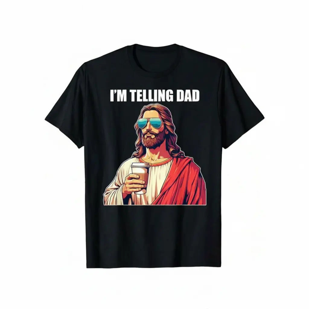 Kids' American Spirit Graphic T-Shirt - "I'm Telling Dad" Jesus Lovers Football Easter Apparel, Classic Crew Neck Short Tops, Casual Summer Fabric Tees for Party Festive Supplies - View 4