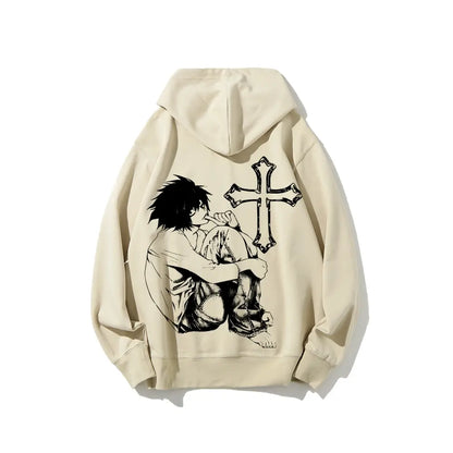 Men's Retro Classic Death Note L Graphic Hoodie - Soft Cotton Tops, Unisex Fashion Casual Anime Streetwear, Oversized Breathable Sweatshirts, Birthday Gift, Graphic Hoodies - View 5