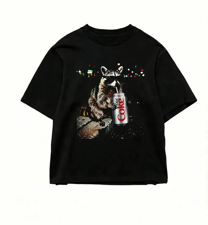 Three Raccoons Diet Coke Comfort Colors T-Shirt with a funny Gen Z dank meme vibe, trendy cotton streetwear top and playful graphic gift for men and women alike. - View 2