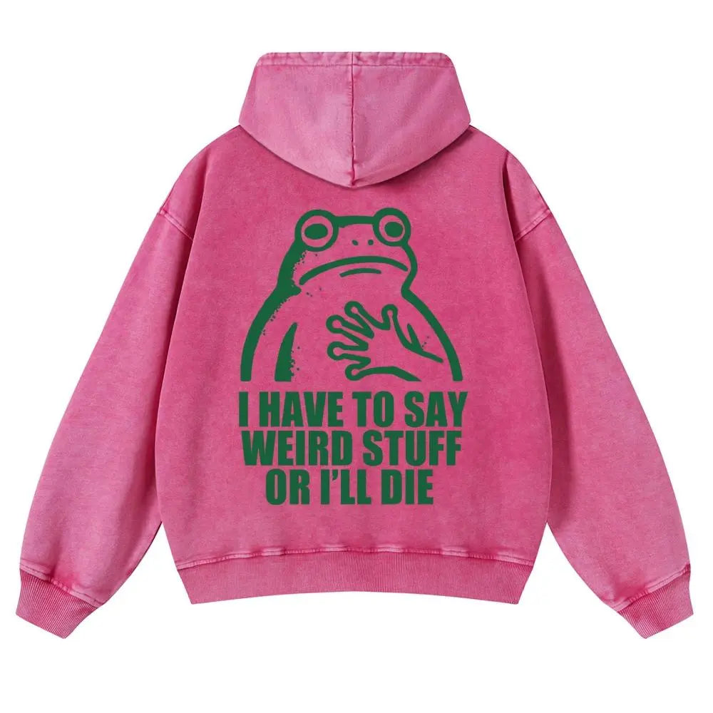 "I HAVE TO SAY WEIRD STUFF "Funny Frog Oversized Vintage Graphic T-Shirt, Retro Streetwear Casual Top in Soft Eco-Friendly Washed Stretch Cotton, Fabric - View 7