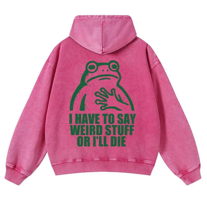 "I HAVE TO SAY WEIRD STUFF "Funny Frog Oversized Vintage Graphic T-Shirt, Retro Streetwear Casual Top in Soft Eco-Friendly Washed Stretch Cotton, Fabric - View 7