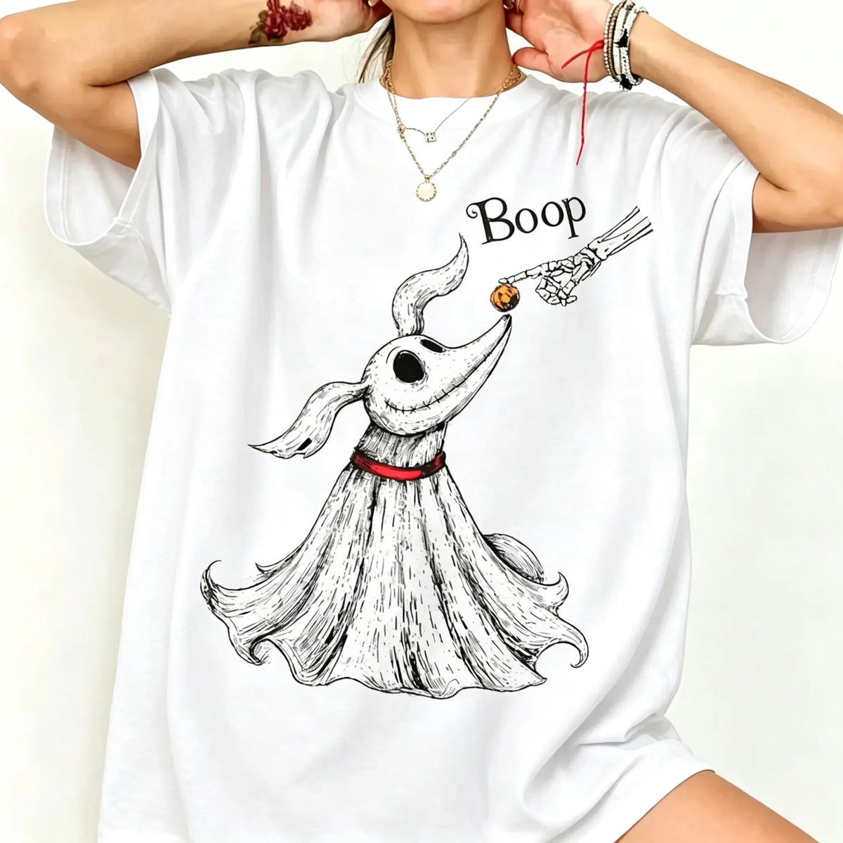 Zero Dog Boop Skeleton Hand Funny T-Shirt, Halloween Trip Tee, Nightmare Before Christmas Matching Shirt - View 9
