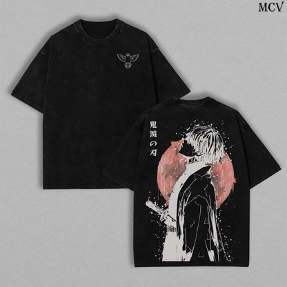 Retro Vintage Limited Zenitsu Agatsuma Demon Slayer Anime Double Printed Washed Tee Unisex Oversize Anime Manga Washed Lightweight Cotton T-Shirt Gift For Anime Fan Casual Style Apparel Oversized - View 2