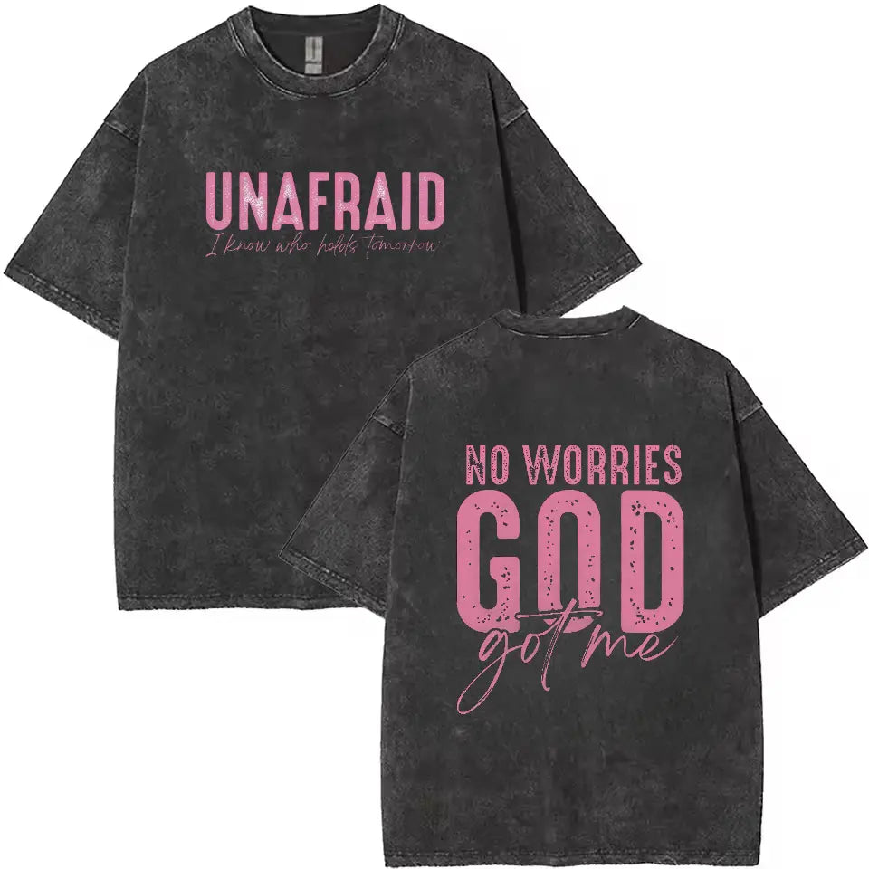 Uplifting and Spiritual Tee: "Unafraid" and "No Worries" Statements for a Confident Faith - filled Look Clothes Cotton - View 8