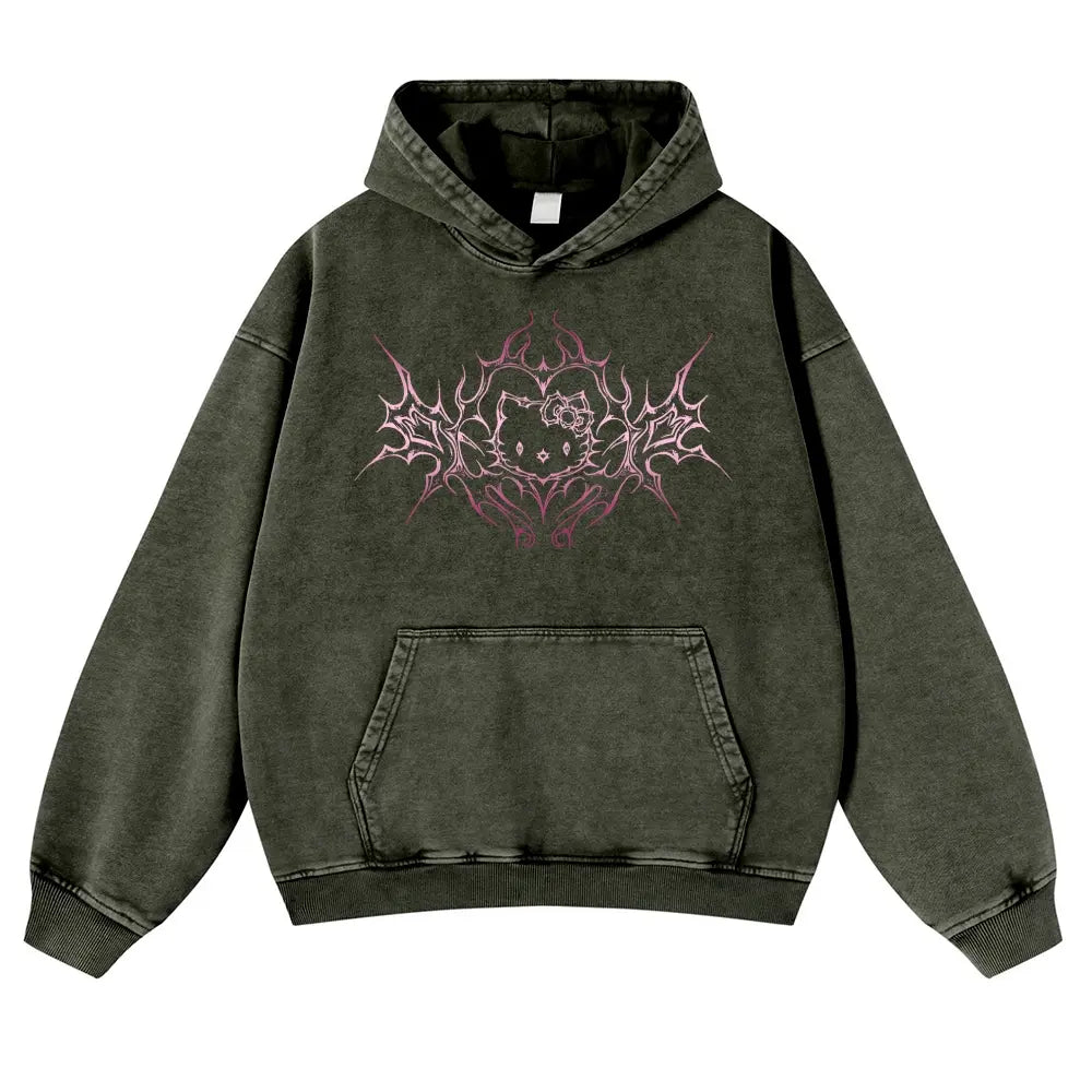 Y2K Dark Aesthetic Cat Pullover Hoodie Kitten 380g Autumn VIntage Washed Hoodie Graphic Sweatshirt,back to school,back to school shopping,clothes for back to school,first day of school outfits - View 7