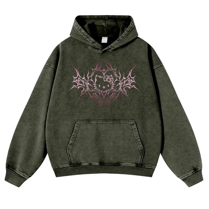 Y2K Dark Aesthetic Cat Pullover Hoodie Kitten 380g Autumn VIntage Washed Hoodie Graphic Sweatshirt,back to school,back to school shopping,clothes for back to school,first day of school outfits - View 7