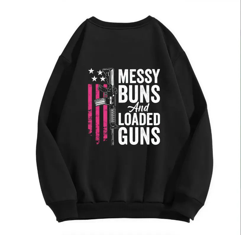 Messy Buns & Loaded Guns - Funny men Gun Owner (ON BACK) Pullover Hoodie - View 6
