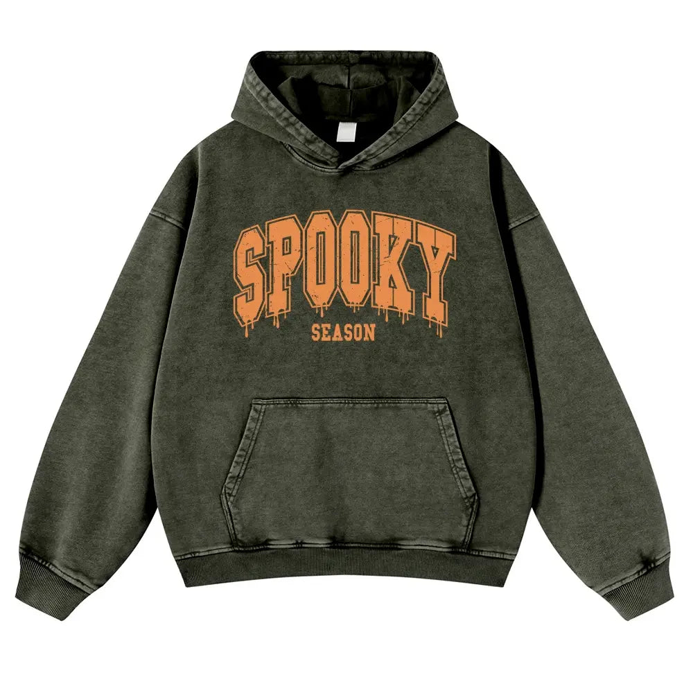 Menswear Hoodie - Unisex 380g Vintage Washed DTG Print Tops, Soft Longsleeves, Spring Fall Halloween Aesthetic, Orange Drip Texture, Spooky Season Varsity Letter Front Print, Casual Oversize Pullover, Jeans-Coordinating Durable Thick Fabric, Fit - View 5