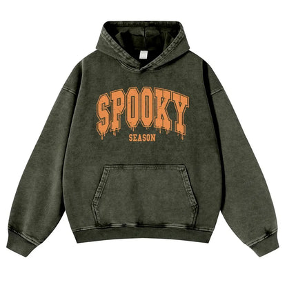 Menswear Hoodie - Unisex 380g Vintage Washed DTG Print Tops, Soft Longsleeves, Spring Fall Halloween Aesthetic, Orange Drip Texture, Spooky Season Varsity Letter Front Print, Casual Oversize Pullover, Jeans-Coordinating Durable Thick Fabric, Fit - View 5