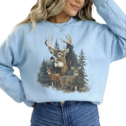 Women's Retro Deer Graphic Crewneck Sweatshirt Pullover Womenswear Unisex Cotton - View 2