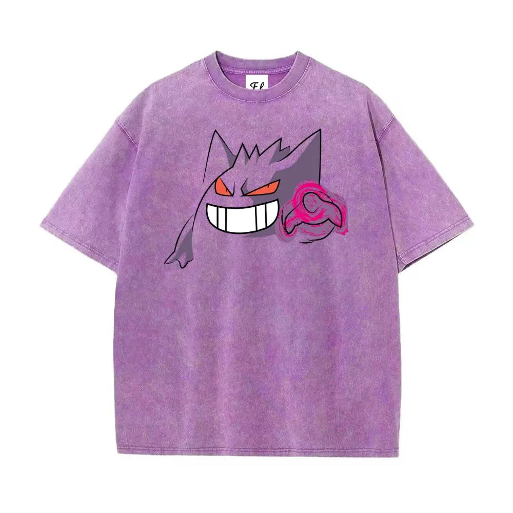 Men's Vintage Pocket Monsters Oversized Funny Graphic Tee - Washed Cotton, Short-Sleeve, Whimsical Streetwear Shirt, Summer Casual Top, Gift for Boyfriends - View 2