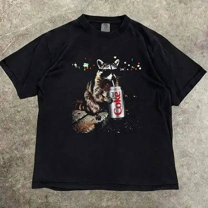 Three Raccoons Diet Coke Comfort Colors T-Shirt with a funny Gen Z dank meme vibe, trendy cotton streetwear top and playful graphic gift for men and women alike. - View 8
