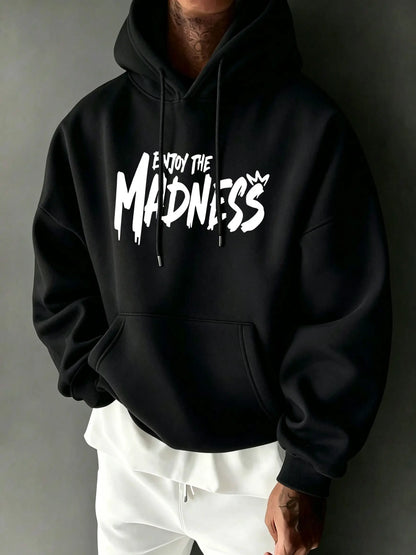 Unisex Oversized Cotton-Poly Graphic Hoodie, Casual Graphic Streetwear Fashion Clothing, Double Print Design, Front Handwritten Brush-Style Lettering, Back Skateboard Bear Cartoon Illustration - View 2