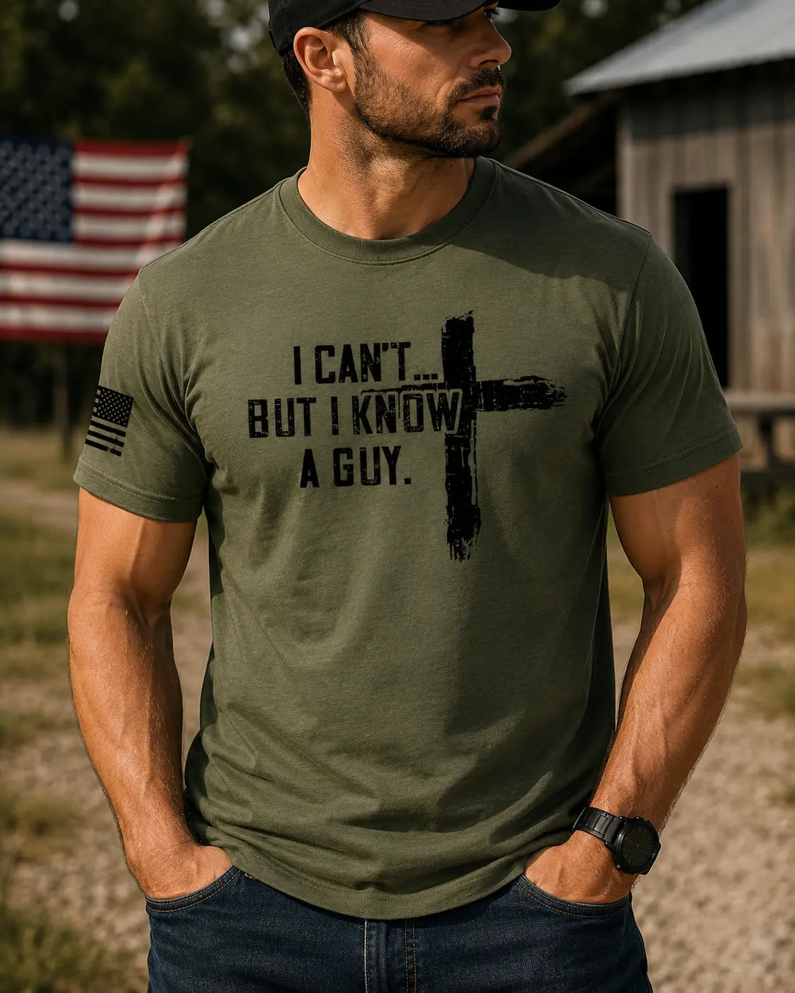TRENZ SHIRT COMPANY Men's Christian Cotton-Polyester Short-Sleeve Tshirt - "I Can't But I Know A Guy" Cross Biblical Print, Faith-Based Fashion, Bible Verse Graphic Casual Top, Christian Clothing, Men's Graphic Tees - View 4