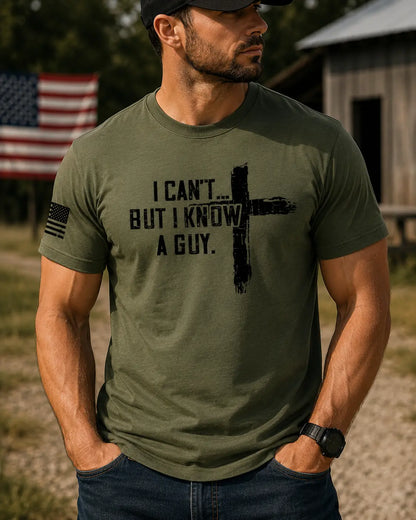 TRENZ SHIRT COMPANY Men's Christian Cotton-Polyester Short-Sleeve Tshirt - "I Can't But I Know A Guy" Cross Biblical Print, Faith-Based Fashion, Bible Verse Graphic Casual Top, Christian Clothing, Men's Graphic Tees - View 4