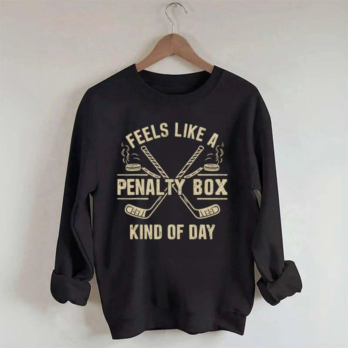 Women's Printed Hooded Sweatshirt - Sweet, Soft for Long Wear, Classic Fit Cotton Blend, Full-Sleeve Modest Athletic Casual, "Feels Like a Day in the Box" Graphic Print, Hockey Enthusiast Party Accessory (Festive & Party Supplies) - View 1