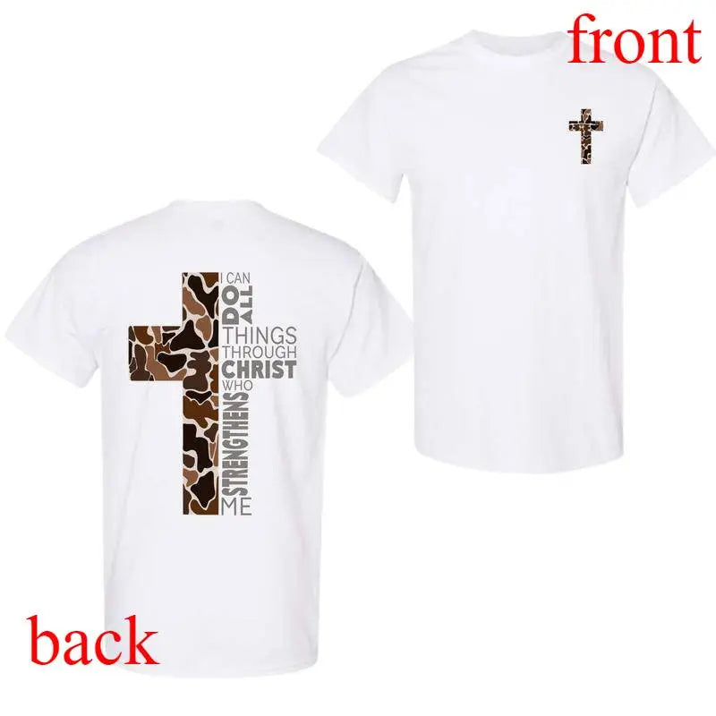 Christian T-Shirt, Camo Cross Design With Philippians 4:13 Verse, Perfect For Faithful Believers And Outdoorsmen - View 11