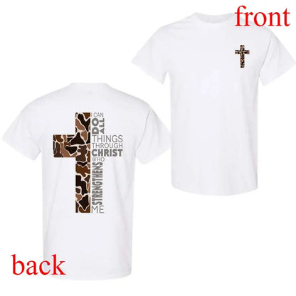 Christian T-Shirt, Camo Cross Design With Philippians 4:13 Verse, Perfect For Faithful Believers And Outdoorsmen - View 11