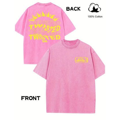 Vintage-Inspired Twisted Tea Cotton Short-Sleeve Tshirt - ,Double-Sided Print, Drop Shoulder Sleeves, 230g Thick High-Quality Fabric, Round Neck, Casual Streetwear Top - View 15