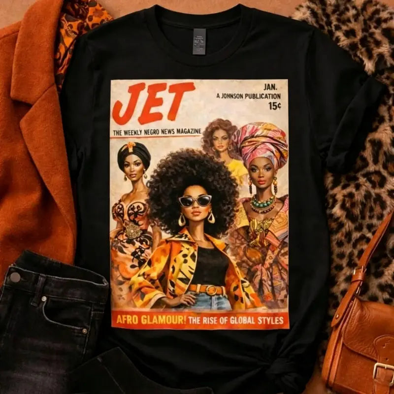Women's Casual Short-Sleeve Cotton Fabric Fit Afrocentric Vintage Magazine Graphic T-Shirt - Glamour Fall Art Tee Gift - View 10