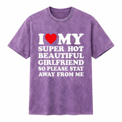 Men's Cotton Round Neck Short-Sleeve Graphic Tee - Casual Soft Men's Wear Top with Classic "I Love My Super Hot Girlfriend" Meme Print, Comfortable Male Clothing, Valentine's Day Mens Gifts for Outdoor Summer Use, Men's T Shirts, Meme Shirts - View 15