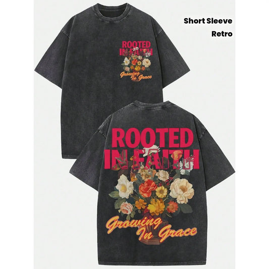 Women's Vintage Washed 230gsm Heavyweight Round Neck Short Sleeve Graphic Shirt, Soft Retro Print Clothes, Breathable Layerable Streetwear, Casual Summer Shirts for Women - View 1