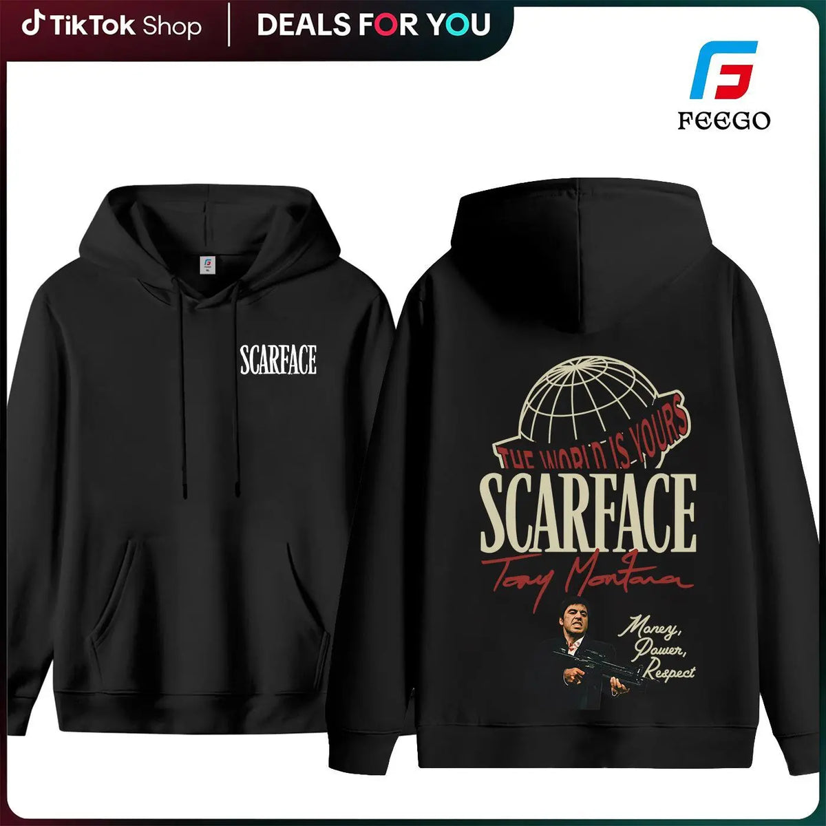FEEGO Scarface Men's 2-Sided Graphic Tee - 100% Pure Cotton Shortsleeve Round Neck Top, The World is Yours Tony Montana Design, Men's Clothing for Movie Fans, Good Graphic Tees Streetwear Casual Gift for Him Menswear Tshirt - View 3