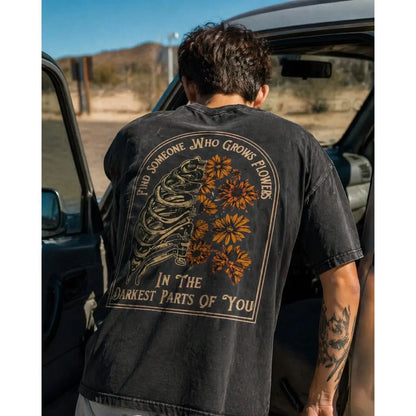 Men's Shortleeve Sunflower Graphic T-Shirt - 230g 100% Soft Washed Cotton, Round Neck, Digital Print, Vivid Color Hold, Casual All-Season Men's Clothing, Graphic Tops - View 5