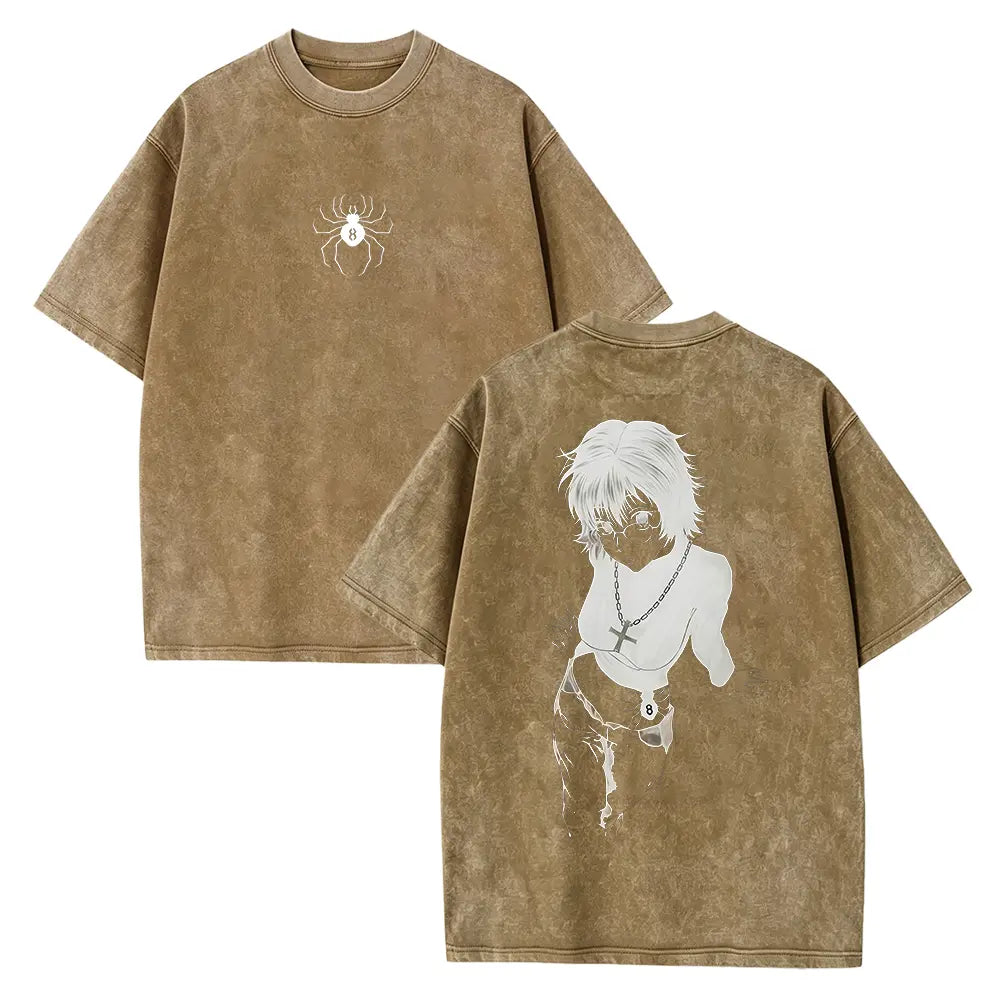 Men's Hunter X Hunter Shizuku Graphic T-Shirt - 100% Heavyweight Cotton, Vintage Washed, Ribbed Elastic Knit, Short-Sleeve, Loose Baggy Fit, Casual Anime Merchandise, Round Neck Graphic Shirt, Size L - View 14