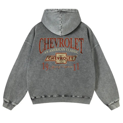 Men's 380g Vintage American Classic Hoodie - Badge Number Slogan Back Print, Loose Fit Tops, Premium Fabric Sweatshirt for Autumn, Jeans, Spring, Cotton, Long Sleeve - View 8