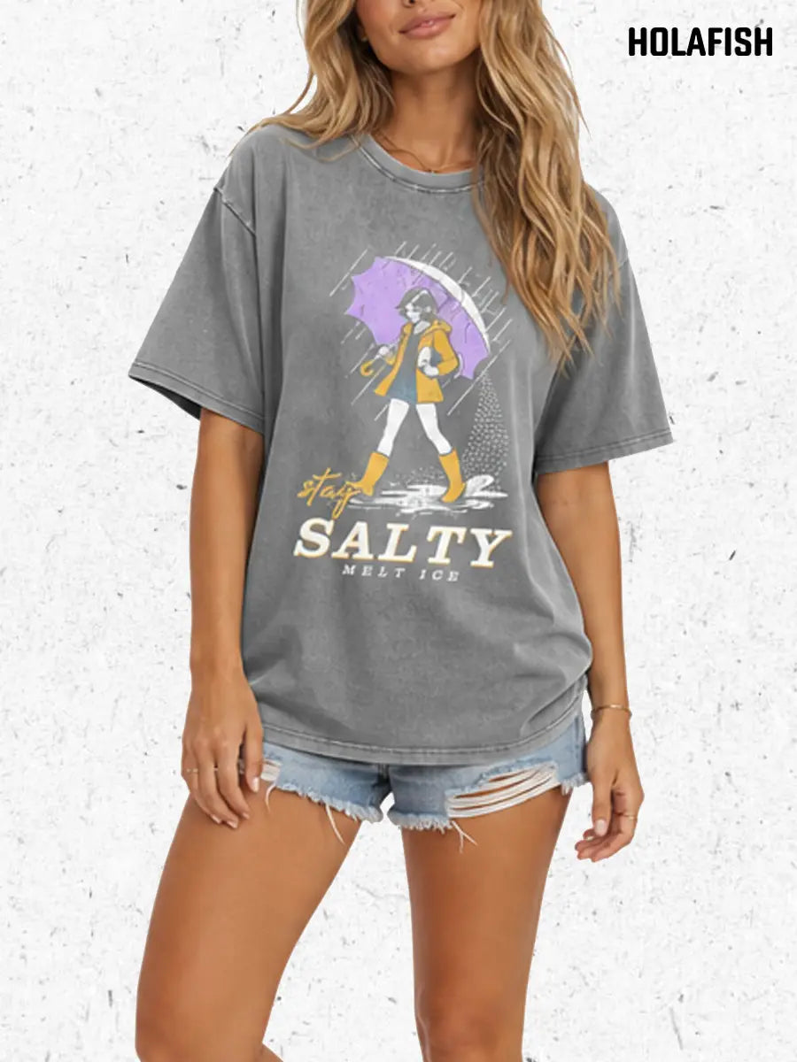 Holafish Women's Vintage Acid Wash Graphic Tee, Soft Cotton Short Sleeve Top, Casual T Shirt For Summer 2026 Daily Vacation Light Outfit Back To School Boho Tops - View 3