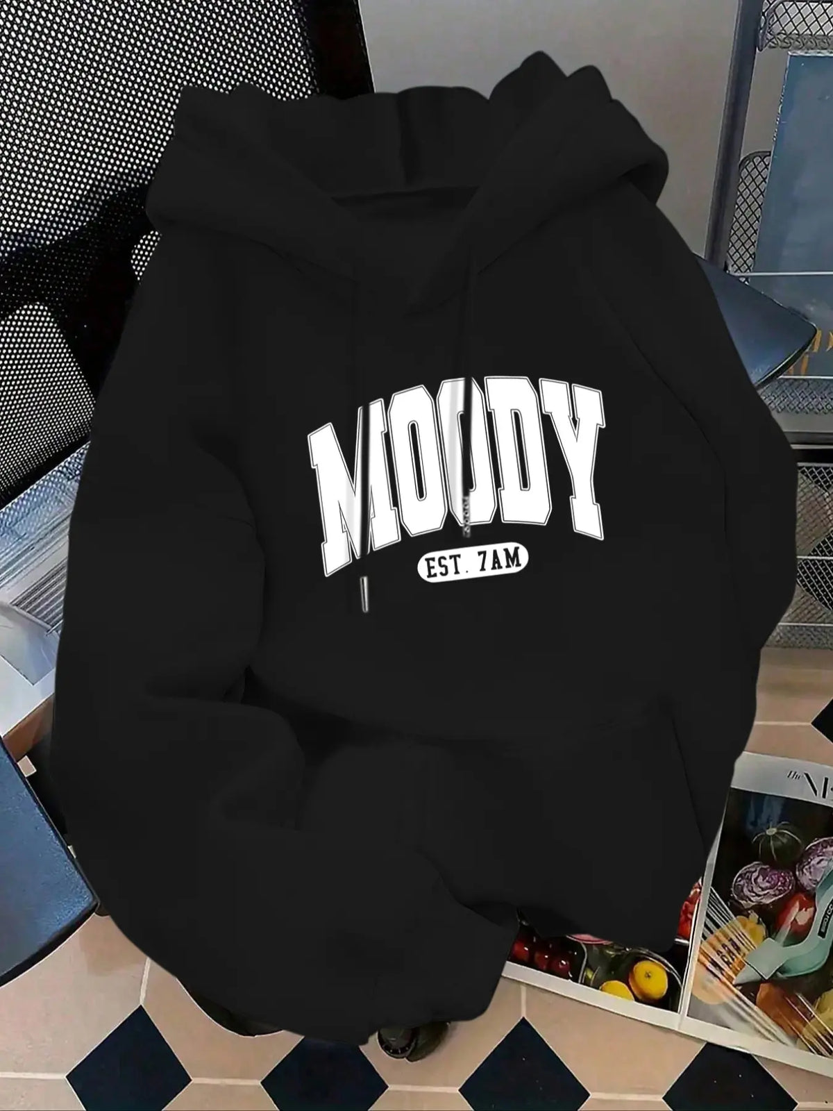 Women's Fashion Hoodie Moody Est 7amk Letter Print Kangaroo Pocket, Casual Long Sleeve Sweatshirt for Fall & Winter, Daily Wear, Casual Hooded Sweatshirts, Everyday - View 12