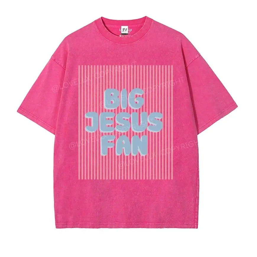 Unisex Big Jesus Fan Unisex Washed T-Shirt Plus Size Shirt Cotton Streetwear Breathable Fabric - View 2