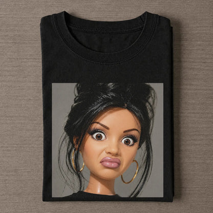 Women's Stank Face Doll Girl Meme Graphic T-Shirt - Unisex Short-Sleeve Round Neck Vintage Baggy Streetwear Top, Funny Meme Apparel for Summer, Shortsleeve - View 2
