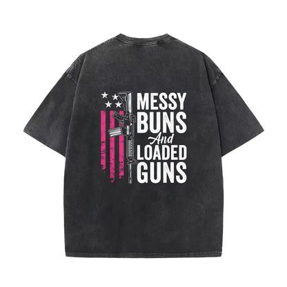 Messy Buns & Loaded Guns - Funny men Gun Owner (ON BACK) Pullover Hoodie - View 5