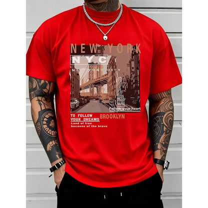 Men's Retro Brooklyn Cotton Graphic Tee - Casual Streetwear Crewneck Short-Sleeve Top, Regular Fit, Urban Daily Wear, All Season, Juneteenth Vintage Print, Ideal for Summer Outfits, Menswear Veterans Day Apparel - View 1