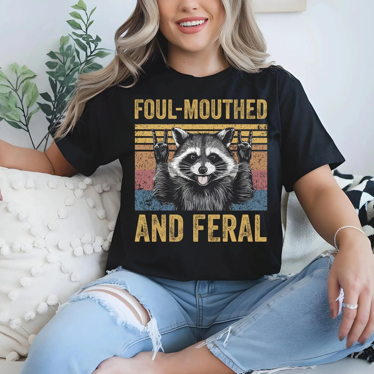 Foul Mouthed and Feral Raccoon Shirt, Funny Raccoon Comfort Tee, Feral Tshirts for Girls, Feral Mom Tops, Sarcastic T-shirt for Women - View 21