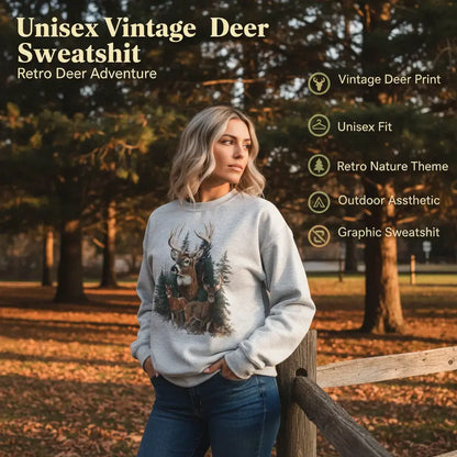 Women's Retro Deer Graphic Crewneck Sweatshirt Pullover Womenswear Unisex Cotton - View 8