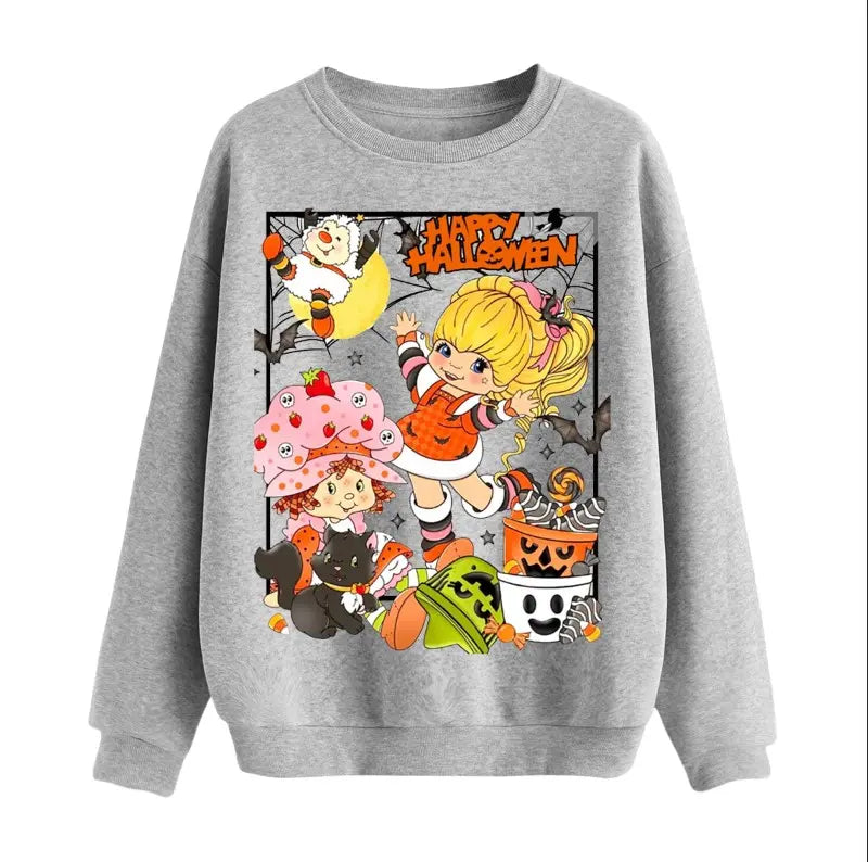Happy Halloween Strawberry Sweatshirt, Cute Retro Witch Kids Shirt, Pumpkin Candy Bucket Crewneck, Ghost Cat Vintage Fall Top - View 1