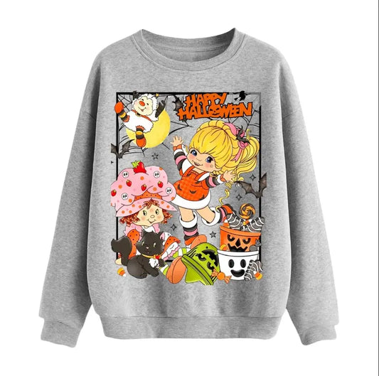 Happy Halloween Strawberry Sweatshirt, Cute Retro Witch Kids Shirt, Pumpkin Candy Bucket Crewneck, Ghost Cat Vintage Fall Top - View 1