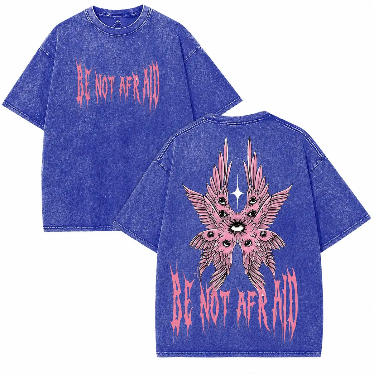 Back to School Men's Gothic Unisex Short-Sleeve 100% Cotton T-Shirt, 'Be Not Afraid' Printed Wings, Loose Distressed Baggy Oversized Casual Menswear, Alt Clothes Retro Streetwear Top, Whimsical Festive Father's Day Pick, Tshirt, Shortsleeve - View 15