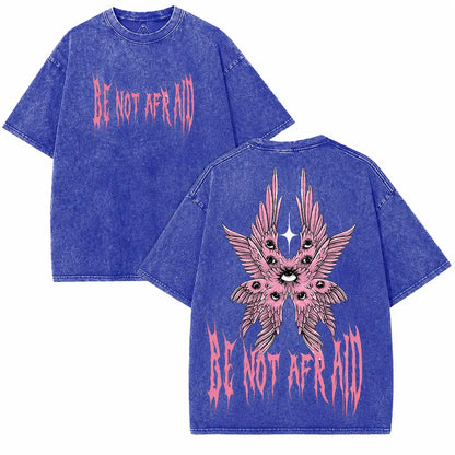 Back to School Men's Gothic Unisex Short-Sleeve 100% Cotton T-Shirt, 'Be Not Afraid' Printed Wings, Loose Distressed Baggy Oversized Casual Menswear, Alt Clothes Retro Streetwear Top, Whimsical Festive Father's Day Pick, Tshirt, Shortsleeve - View 15