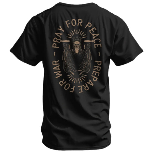COMBAT IRON Men's Soft Cotton Graphic T-Shirt - Short-Sleeve, Round Neck, Tapered Athletic Menswear Top with "Pray For Peace. Prepare For War." Print, Comfortable Fabric - View 1