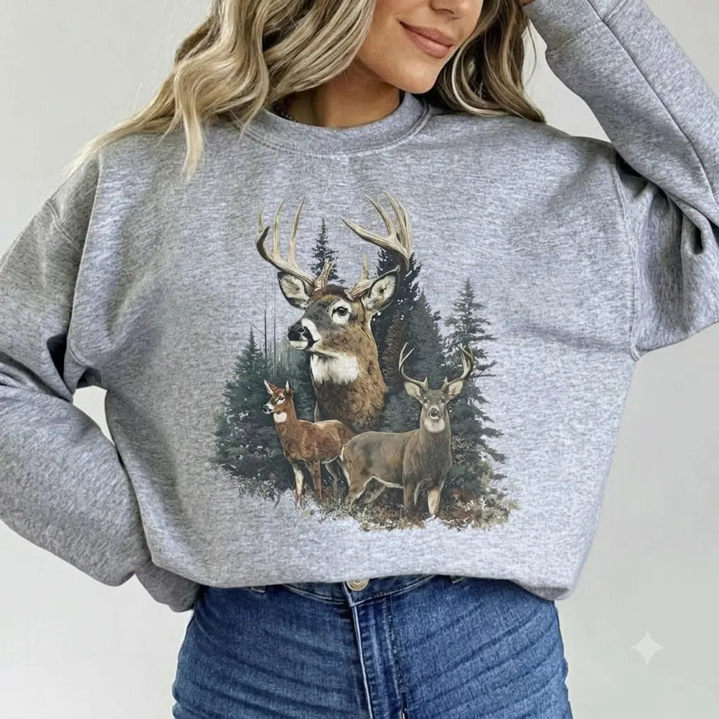 Women's Retro Deer Graphic Crewneck Sweatshirt Pullover Womenswear Unisex Cotton - View 14