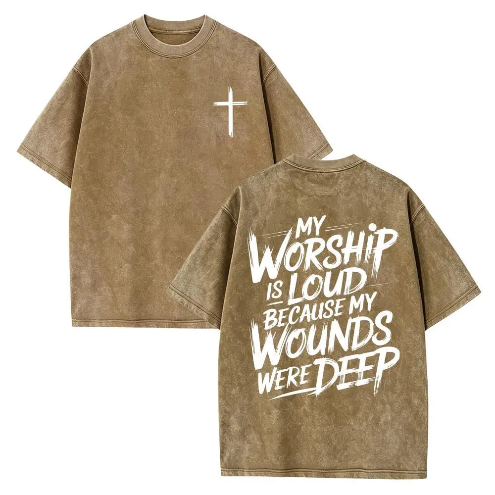 My Worship Is Loud Because My Wounds Were Deep Unisex Washed Christian Shirt, Christian Scripture T-Shirt, Vintage Retro Washed Shirt Double Sided Printed - View 10