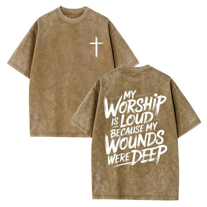 My Worship Is Loud Because My Wounds Were Deep Unisex Washed Christian Shirt, Christian Scripture T-Shirt, Vintage Retro Washed Shirt Double Sided Printed - View 10