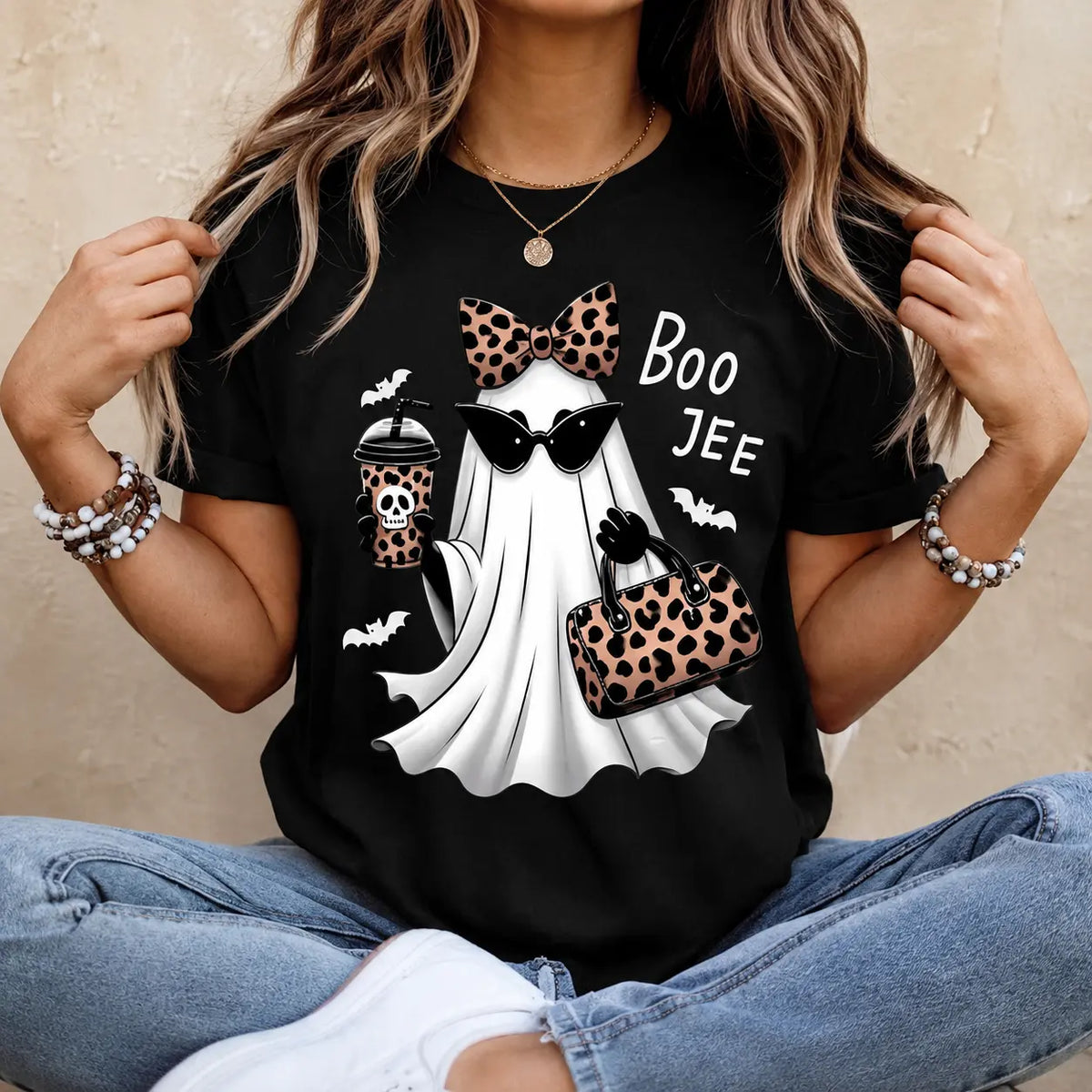 Boo-Jee Ghost Shirt Leopard Ghost Tee Ghost Coffee Shirt Funny Fall Shirt Ghost Tee Girly Halloween Gift Boojee Shirt Check - View 1