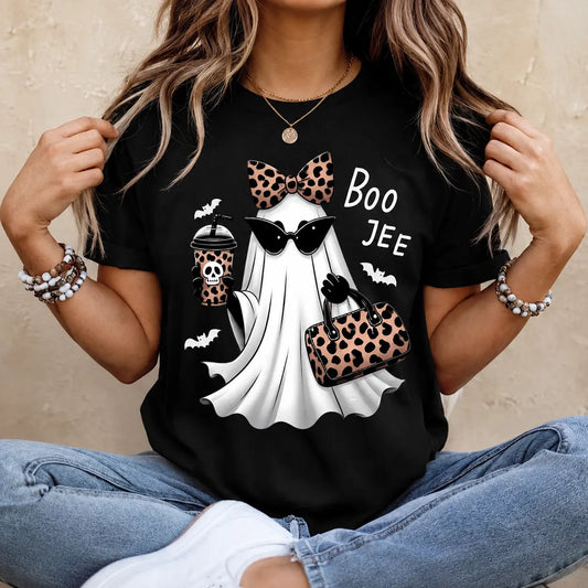 Boo-Jee Ghost Shirt Leopard Ghost Tee Ghost Coffee Shirt Funny Fall Shirt Ghost Tee Girly Halloween Gift Boojee Shirt Check - View 1